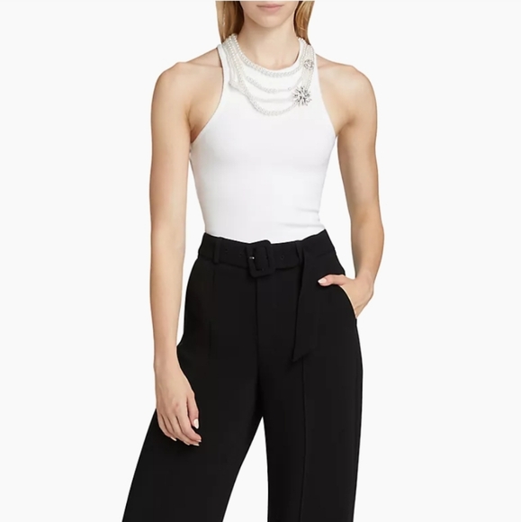 NWT$265 Cinq à Sept Lizzie Necklace Embellished White Tank Top Sz Small - Picture 3 of 15
